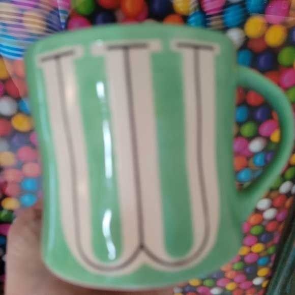 Anthropologie Monogram "W" Mug Green & White ~ Wendy ~ Will ~ Whatever! ~ VGUC - Picture 9 of 14